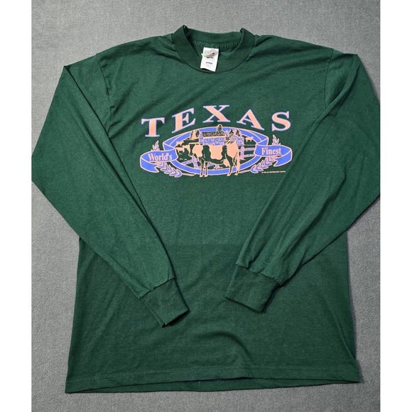 Fruit of the Loom Other - Texas World's Finest Long Sleeve Shirt Green Ranchers Cow 90s VTG Cowboy Western